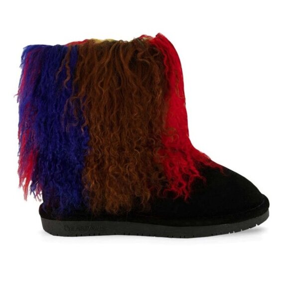 New Bearpaw Boo Boots Genuine Leather Suede Long Fur Sheepskin Black Size 10 - Picture 3 of 12